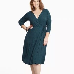 Torrid Ribbed Knit Surplice Dress Tie Wrap Front Green Knee-length Sz 3X